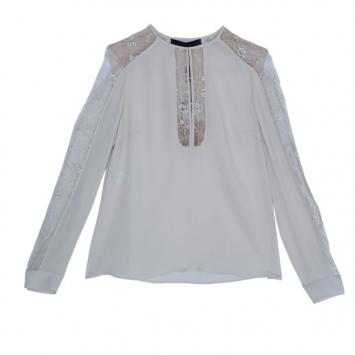 Elie Saab Cream Silk Lace-Detailed Tunic S
