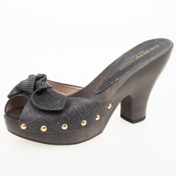 Emporio Armani Blue Embossed Wooden Platform Clogs Size 35