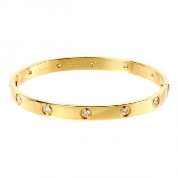 Cartier Love 18k Yellow Gold & 10 Diamonds Bracelet Size 19