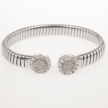 Bvlgari Tubogas Steel & Diamond Pave Bracelet