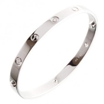 Cartier Diamond 18 K White Gold Love Bangle Bracelet Size 19