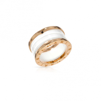 Bvlgari B.Zero1 18 K Rose Gold White Ceramic Ring Size 56