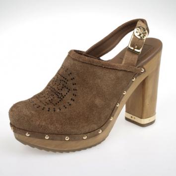 Tory Burch Brown Suede Brayden Slingback Clogs Size 39.5