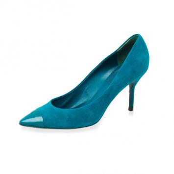 Yves Saint Laurent Teal Suede 'Opyum 80' Cap Toe Pumps Size 40