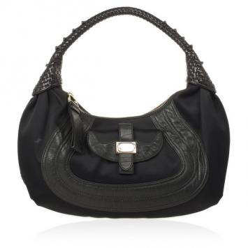 Pre Owned Fendi Black Satin Spy Hobo