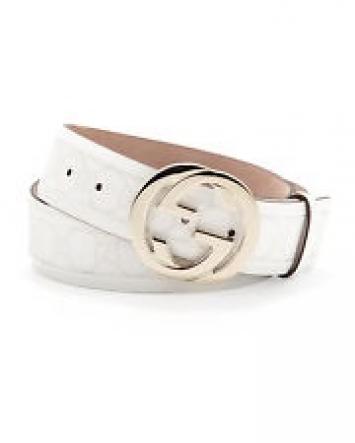 Gucci White Guccissima Leather Interlocking GG Buckle Belt