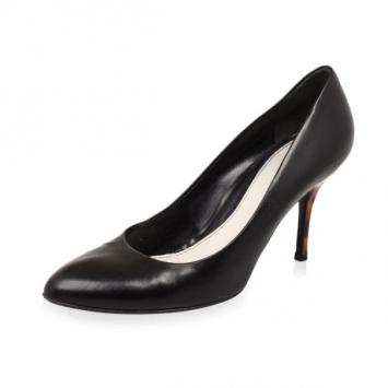 Gucci Black Leather Animal Print Heel Pumps Size 37.5