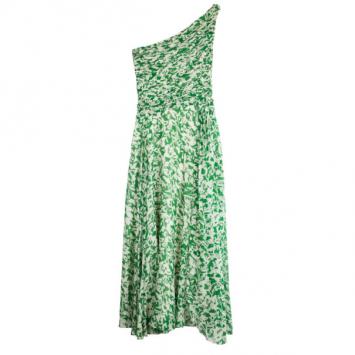 Carolina Herrera Green and White Floral Chiffon Dress M