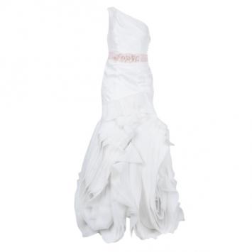 White by Vera Wang One Shoulder Organza Bias Flange Detail Wedding Dress M