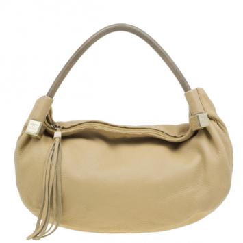 Chanel Beige Leather Tassel Hobo
