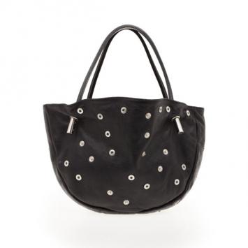 Dolce and Gabbana Black Leather Studded Hobo