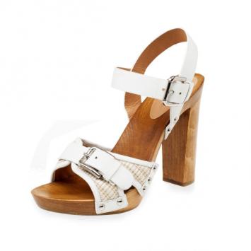 Dolce and Gabbana White Leather Platform Sandals Size 38