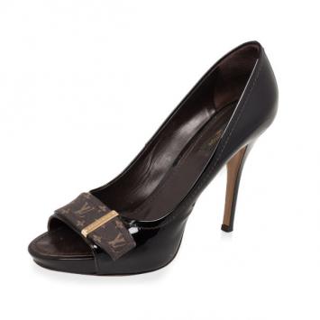Louis Vuitton Black Monogram Idylle & Patent Leather Buci Pumps Size 39