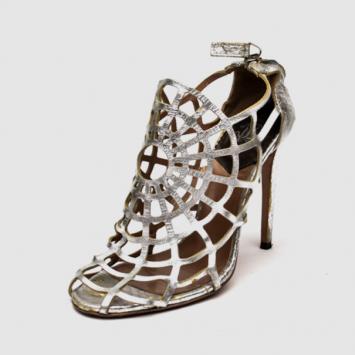 Roberto Cavalli Silver Leather Spider Web Cage Sandals Size 36