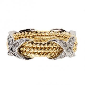Tiffany & Co. Jean Schlumberger Rope Diamond Platinum and 18k Yellow Gold Ring Size 48