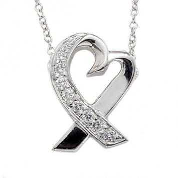 Tiffany & Co. Paloma Picasso Loving Heart Diamond Necklace 18k White Gold