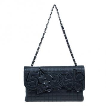 Chanel Black Lambskin Camelia No.5 Flap Bag