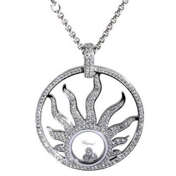Chopard Diamond 18 K White Gold Happy Diamonds Sun Pendant Necklace 
