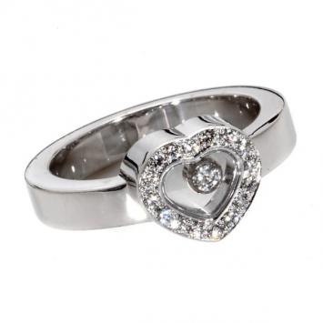 Chopard Happy Diamond Heart 18k White Gold Ring Size 50