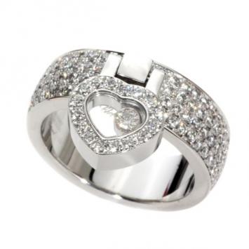 Chopard 18 K White Gold Happy Diamond Heart Ring Size 49