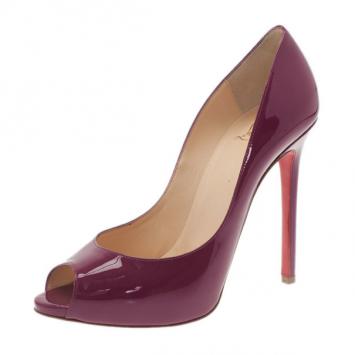 Christian Louboutin Burgundy Patent You You Peep Toe Pumps Size 40