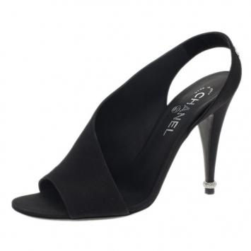 Chanel Black Crepe Slingback Sandals Size 39