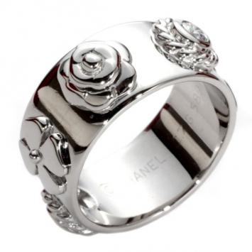 Chanel Camelia 18 K White Gold Diamond Ring Size 53