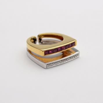 Alfieri & St. John 18 K Yellow & White Gold Diamonds and Rubies Ring Size 57