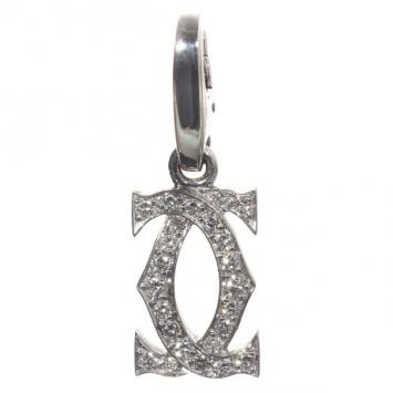 Cartier Double C Diamond 18k White Gold Charm Pendant