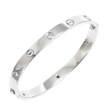 Cartier Love 6 Diamonds Bangle Bracelet 18 K White Gold Size 16