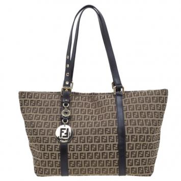 Fendi Brown Zucchino Canvas Charm Detail Large Tote