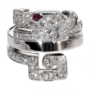 Cartier Le baiser Du Dragon 18 K White Gold Diamond Ring Size 52.5