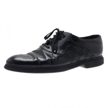 Pre Owned Louis Vuitton Black Leather Damier Infini Richelieu Size 42