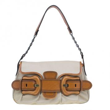 Fendi White and Tan B Shoulder Bag