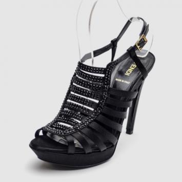 Fendi Black Satin Crystal Embellished Gladiator Platform Sandals Size 38
