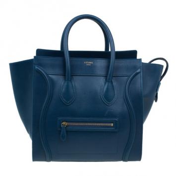 Celine Navy Blue Leather Mini Luggage Tote
