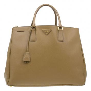 Prada Tan Saffiano Large Double Zip Lux Tote