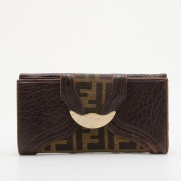 Fendi Zucca Canvas Leather Flap Continental Wallet