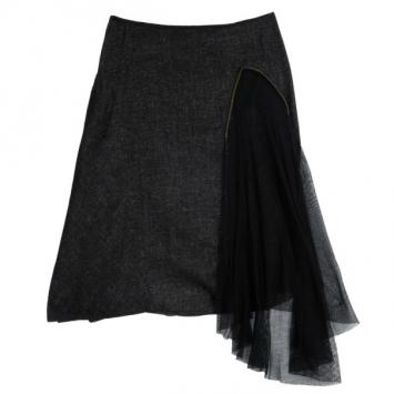 Alexander McQueen Denim and Tulle Midi Skirt S