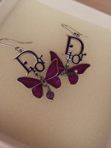 Dior Butterfly Purple Enamel Silver Tone Earrings