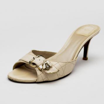 Dior White Cannage Buckle Slides Size 38.5