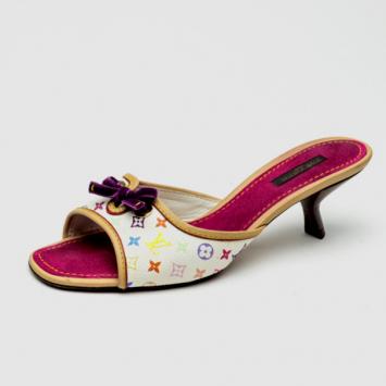 Louis Vuitton White Multicolor Bow Slides Size 38