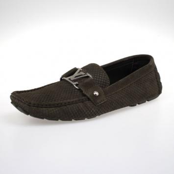 Pre Owned Louis Vuitton Petit Damier Monte Carlo Suede Loafers Size 43.5