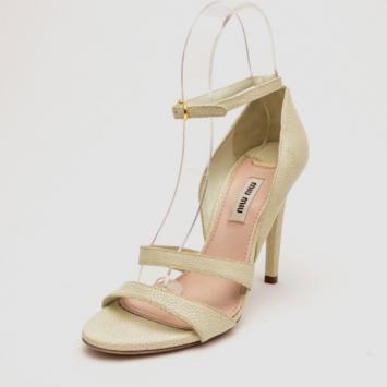 Miu Miu Cream Embossed Leather Ankle Strap Sandals Size 36.5
