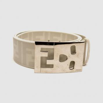 Pre Owned Fendi White Monogram Leather Belt