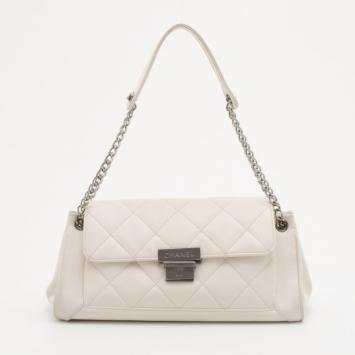 Chanel White Lambskin Accordion Flap Bag