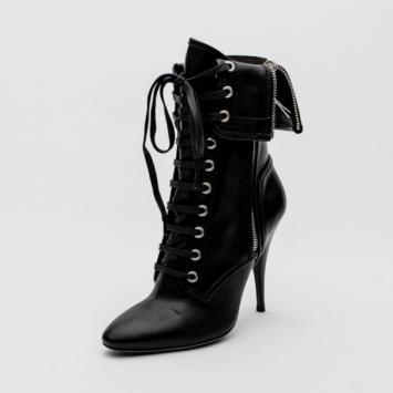 Giuseppe Zanotti For Pierre Balmain Black Leather Lace-Up Folded Boots Size 37