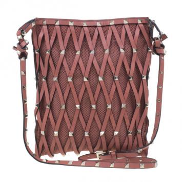 Valentino Pink Leather Rockstud Netted Cross Body Bag