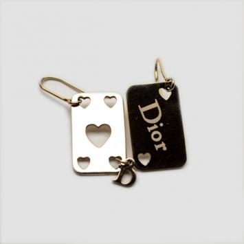 Dior Gold Tone Playing Cards Dangle Earrings