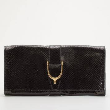 Gucci Stirrup Black Python Clutch